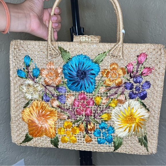 Handbags - Vintage Embroidered Wicker Purse